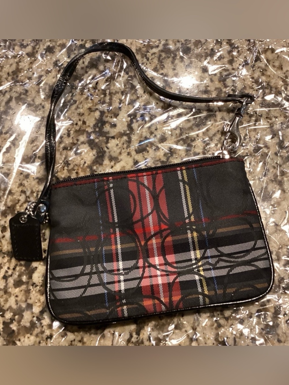 Vintage Coach Poppy Plaid SoHo Tartan Skinny Sparkle Wristlet
